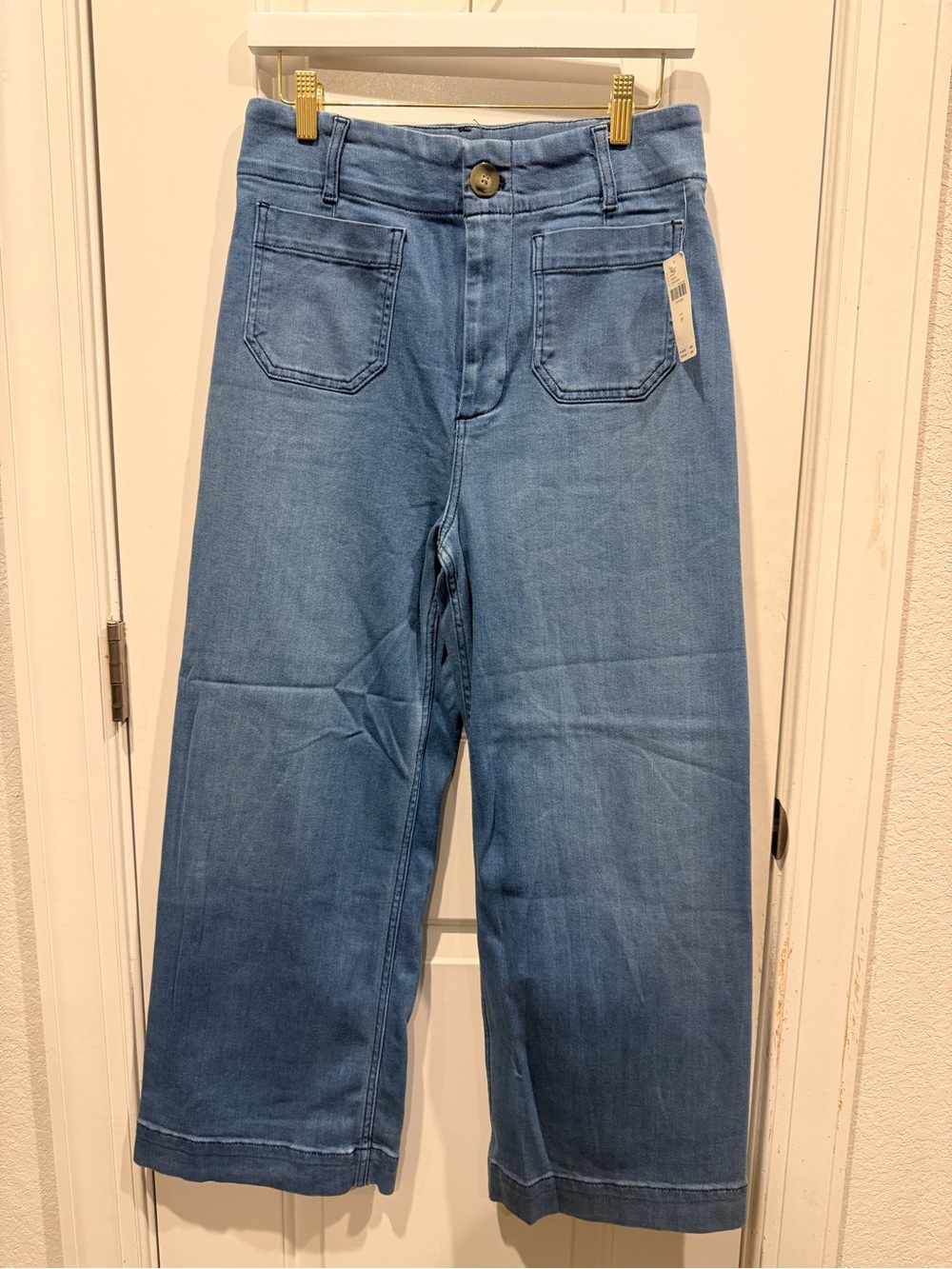To and the Letterpress Wide Leg Cropped Chambray Pants Blue Size 29 NWT